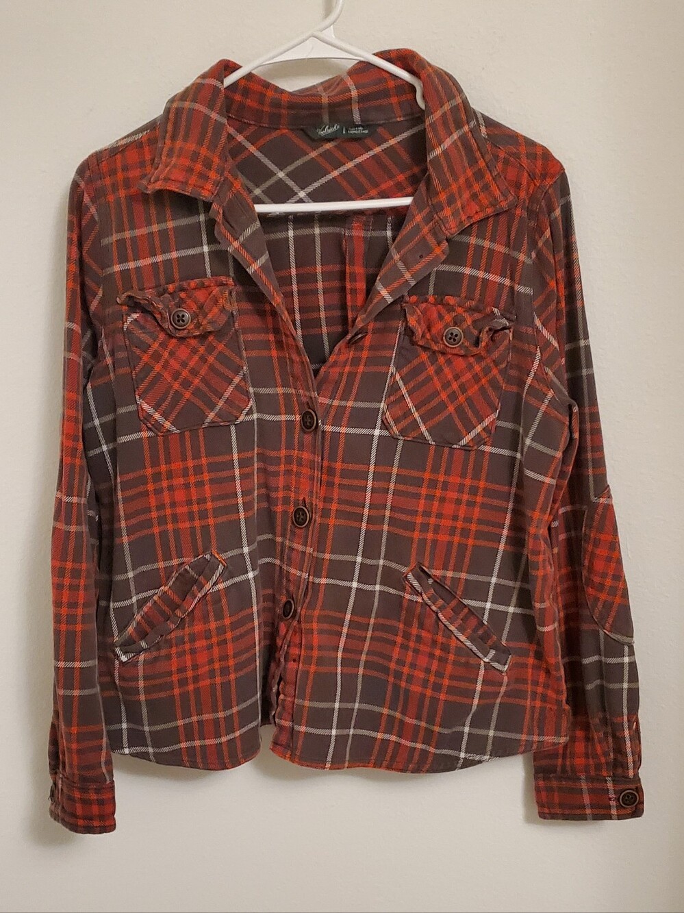 Woolrich Brown and Orange Plaid Shirt Jacket Shacket Size Large